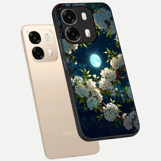 Moonlit Blossom Dream phone case For Oppo A6 showing premium glass back cover with detailed artwork