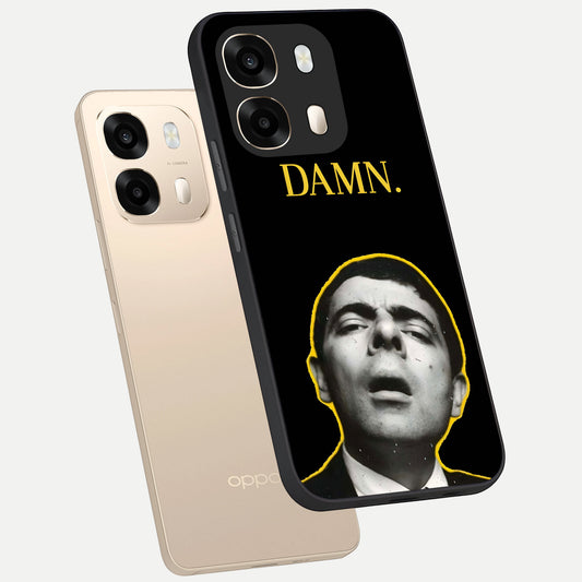 Mr Bean Damn phone case For Oppo A6 showing premium glass back cover with detailed artwork