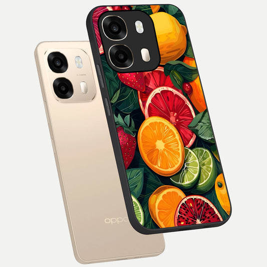 Multiple Fruits phone case For Oppo A6 showing premium glass back cover with detailed artwork