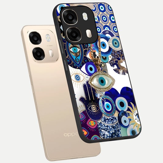 Mystic Charm Eye phone case For Oppo A6 showing premium glass back cover with detailed artwork