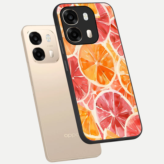 Orange Fruits Pattern phone case For Oppo A6 showing premium glass back cover with detailed artwork
