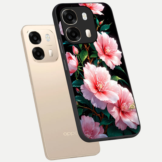 Peach Flower phone case For Oppo A6 showing premium glass back cover with detailed artwork