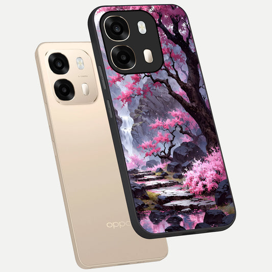 Pink Sunflower Glow phone case For Oppo A6 showing premium glass back cover with detailed artwork