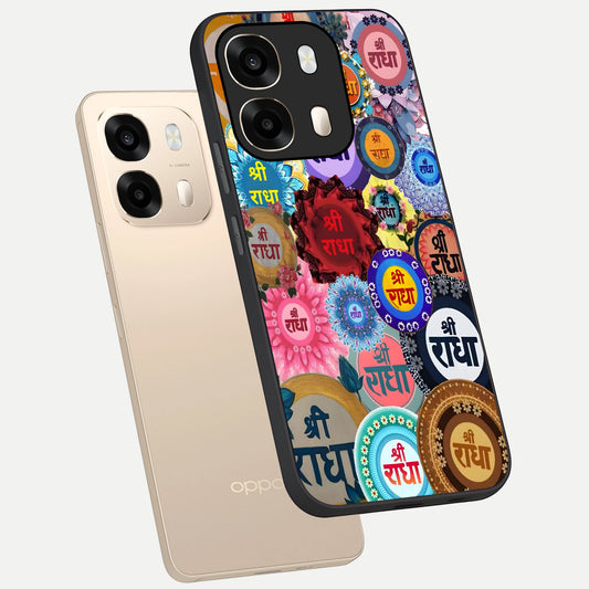 Radha Divine Bloom phone case For Oppo A6 showing premium glass back cover with detailed artwork