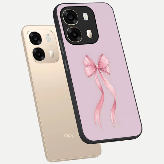 Soft Blush Bow phone case For Oppo A6 showing premium glass back cover with detailed artwork