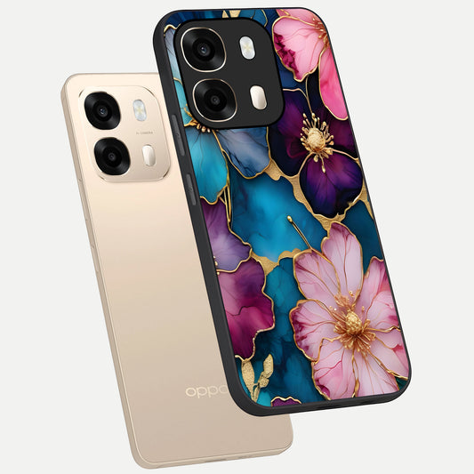 Sparkle Floral phone case For Oppo A6 showing premium glass back cover with detailed artwork