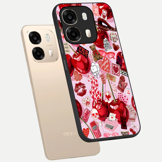Sweet Cherry Chaos phone case For Oppo A6 showing premium glass back cover with detailed artwork