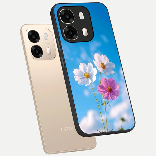 Tripple Flowers With Sky phone case For Oppo A6 showing premium glass back cover with detailed artwork