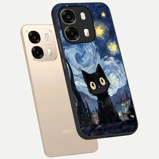 Van Gogh Cat phone case For Oppo A6 showing premium glass back cover with detailed artwork