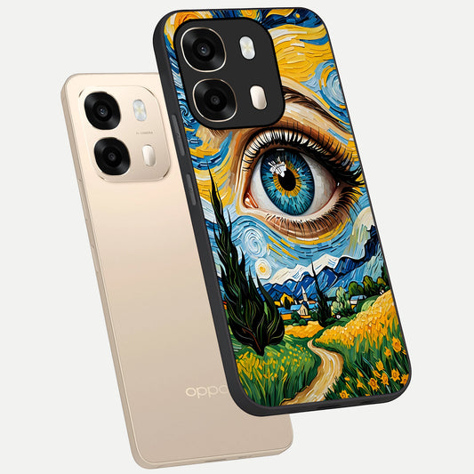 Van Gogh Eye phone case For Oppo A6 showing premium glass back cover with detailed artwork