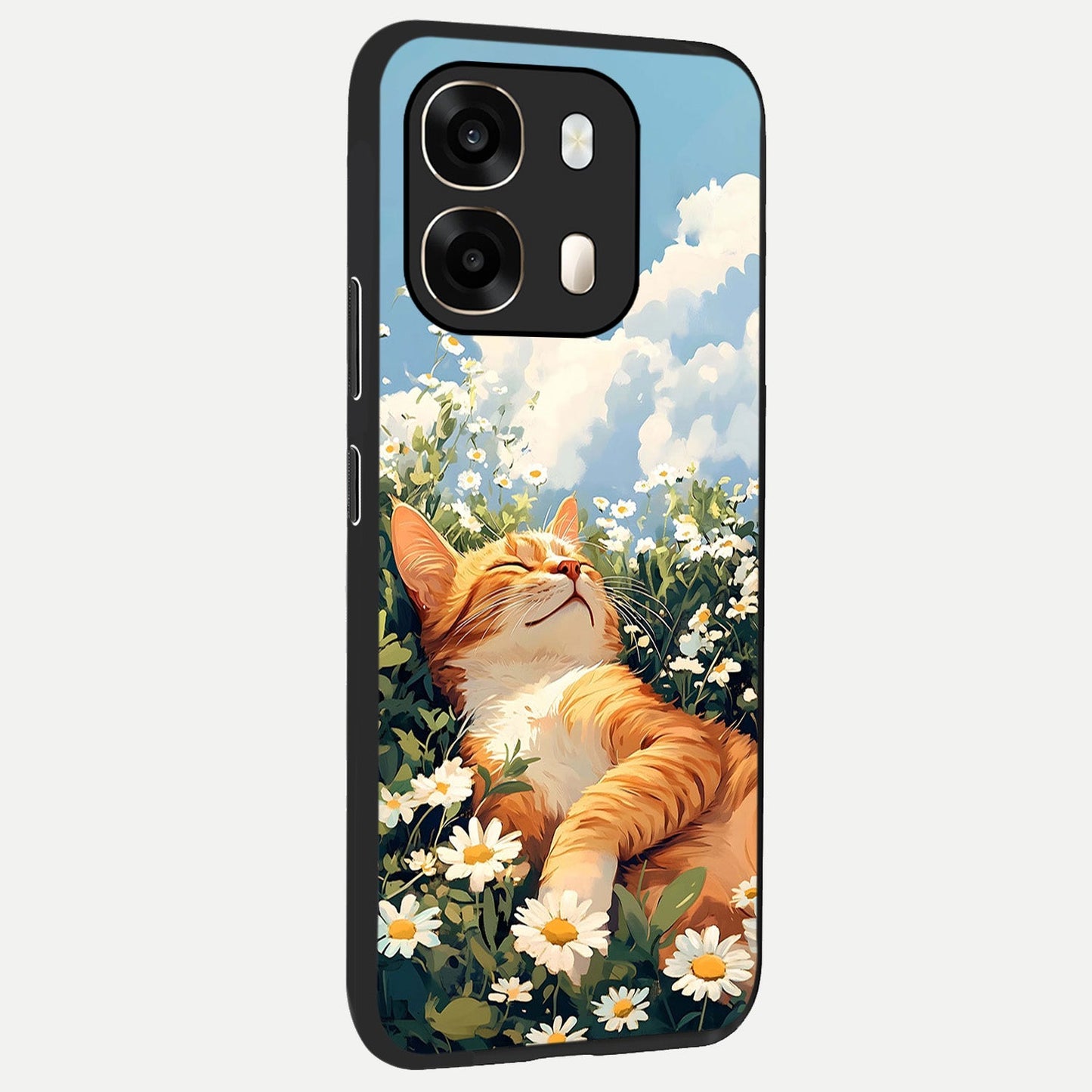 Cat And Flowers View back cover For Oppo A6 slim fit glass case with vibrant aesthetic design