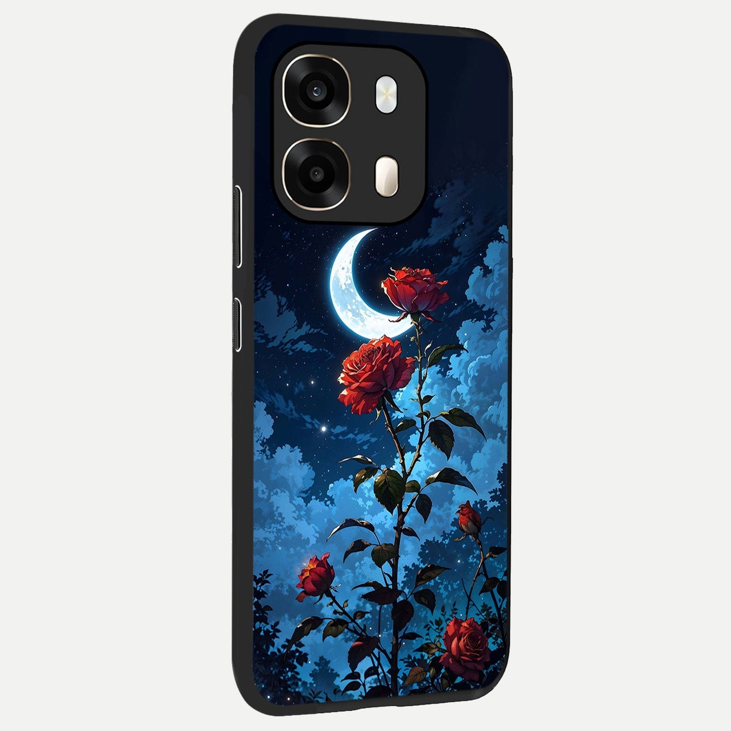 Crimson Rose Moon back cover For Oppo A6 slim fit glass case with vibrant aesthetic design