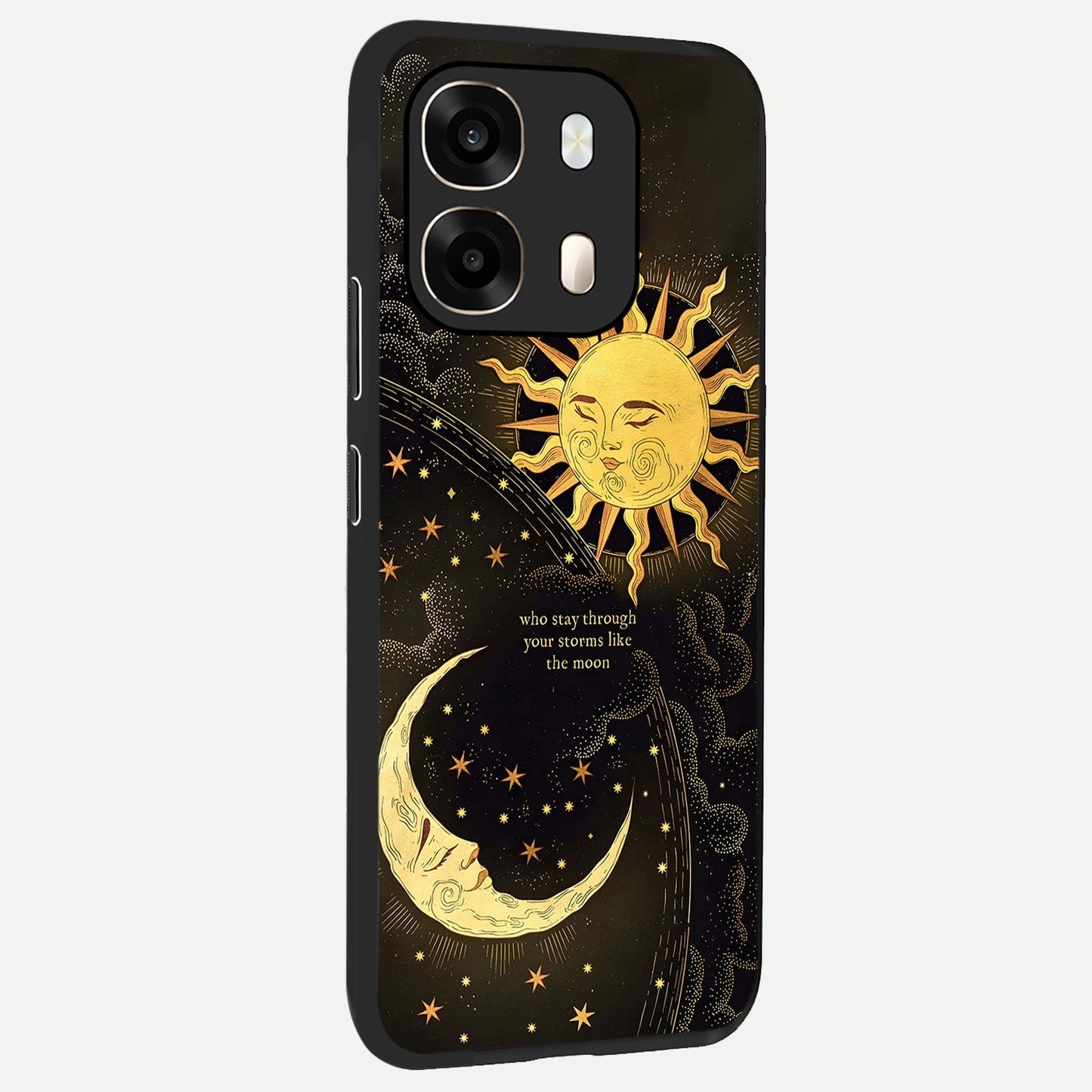 Golden Lunar Love back cover For Oppo A6 slim fit glass case with vibrant aesthetic design