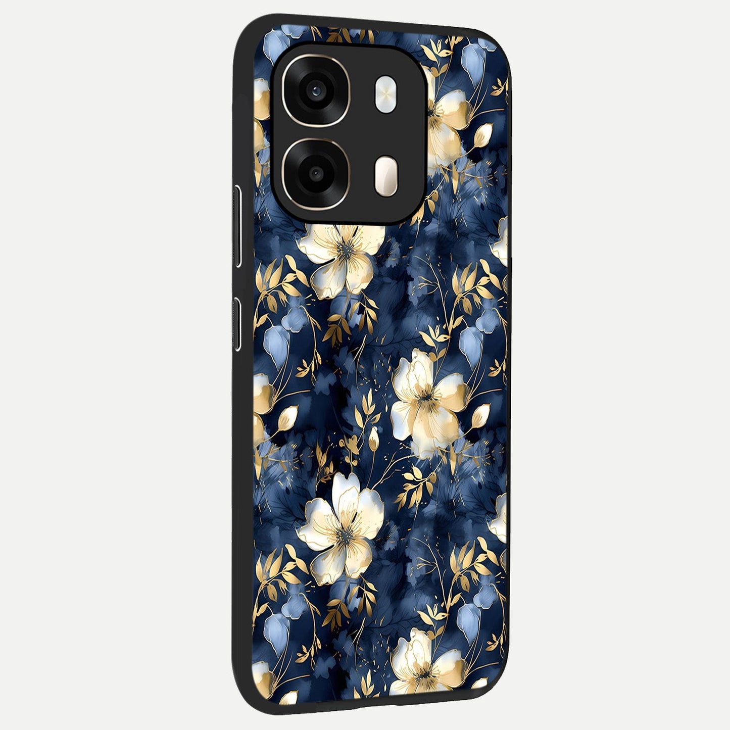 Golden Midnight Bloom back cover For Oppo A6 slim fit glass case with vibrant aesthetic design