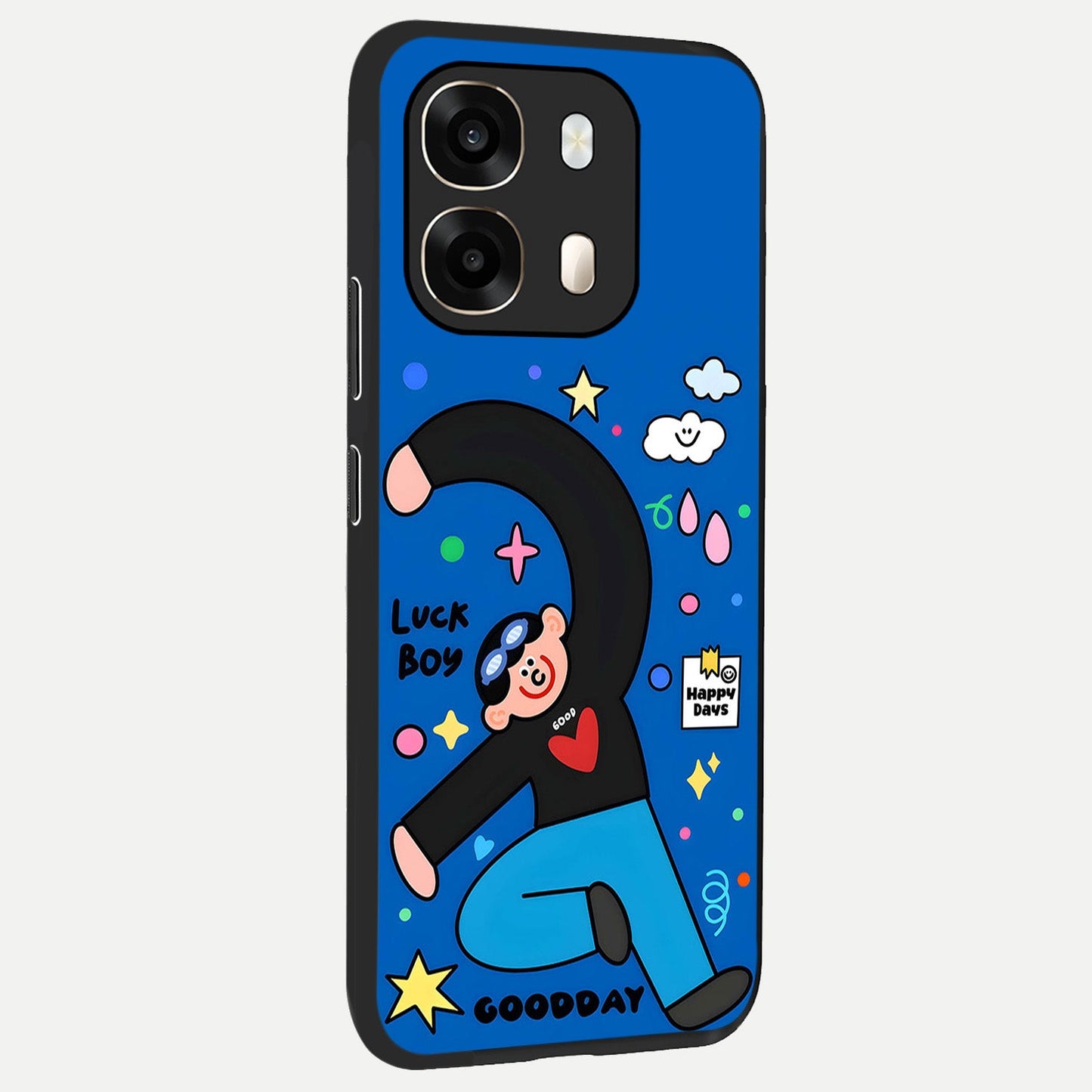 Happy Luck Vibe back cover For Oppo A6 slim fit glass case with vibrant aesthetic design