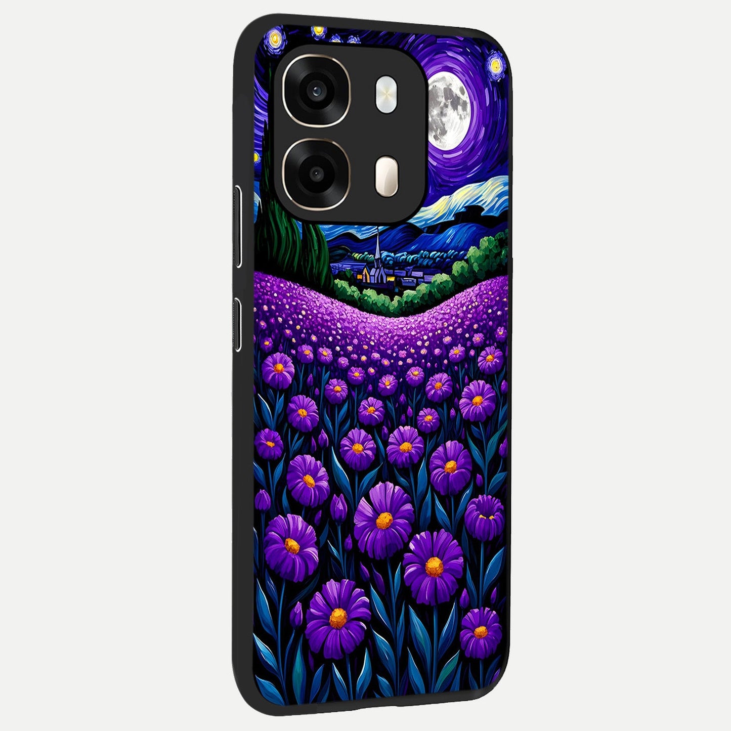 Lavender Moon Field back cover For Oppo A6 slim fit glass case with vibrant aesthetic design