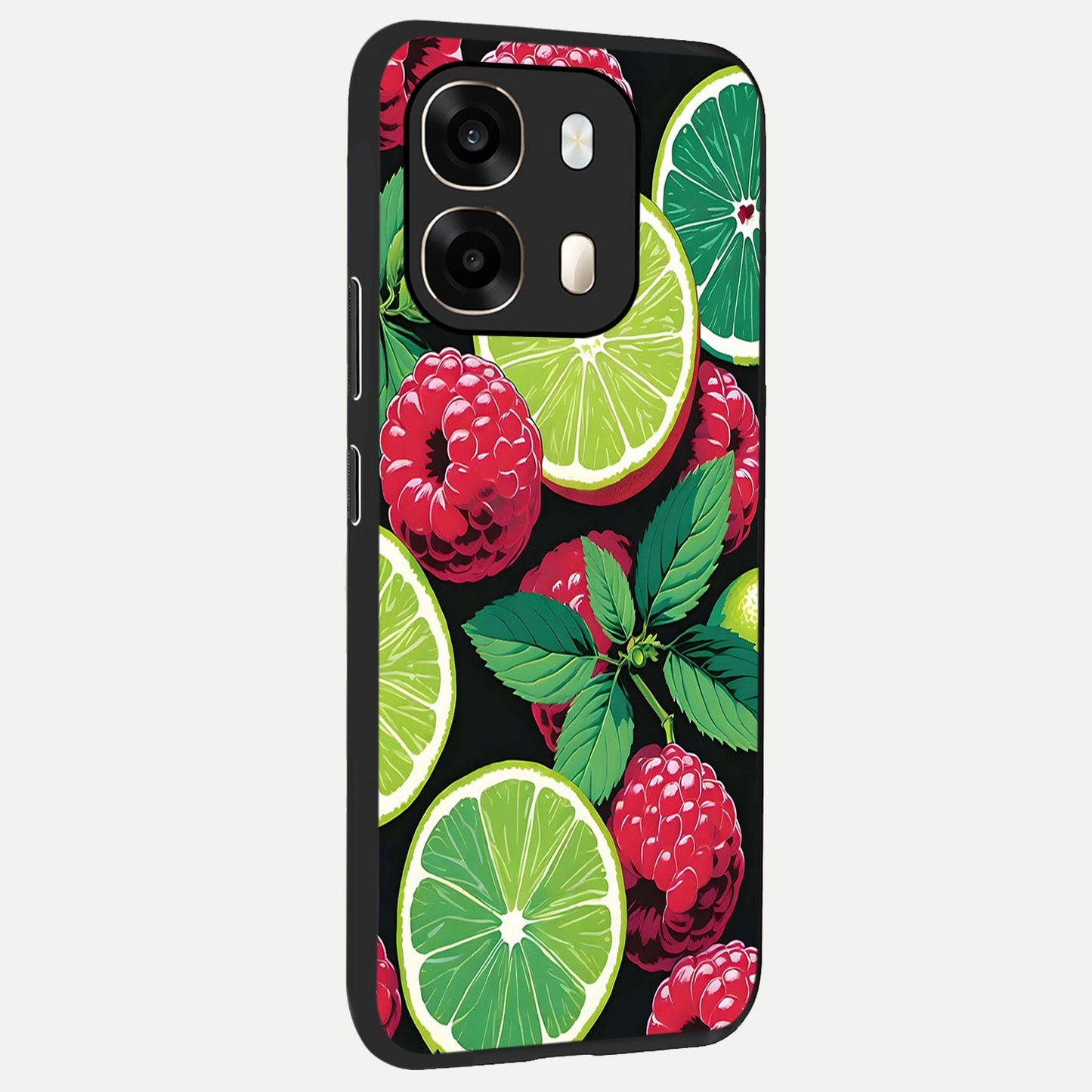 Lime and Raspberry Pattern back cover For Oppo A6 slim fit glass case with vibrant aesthetic design