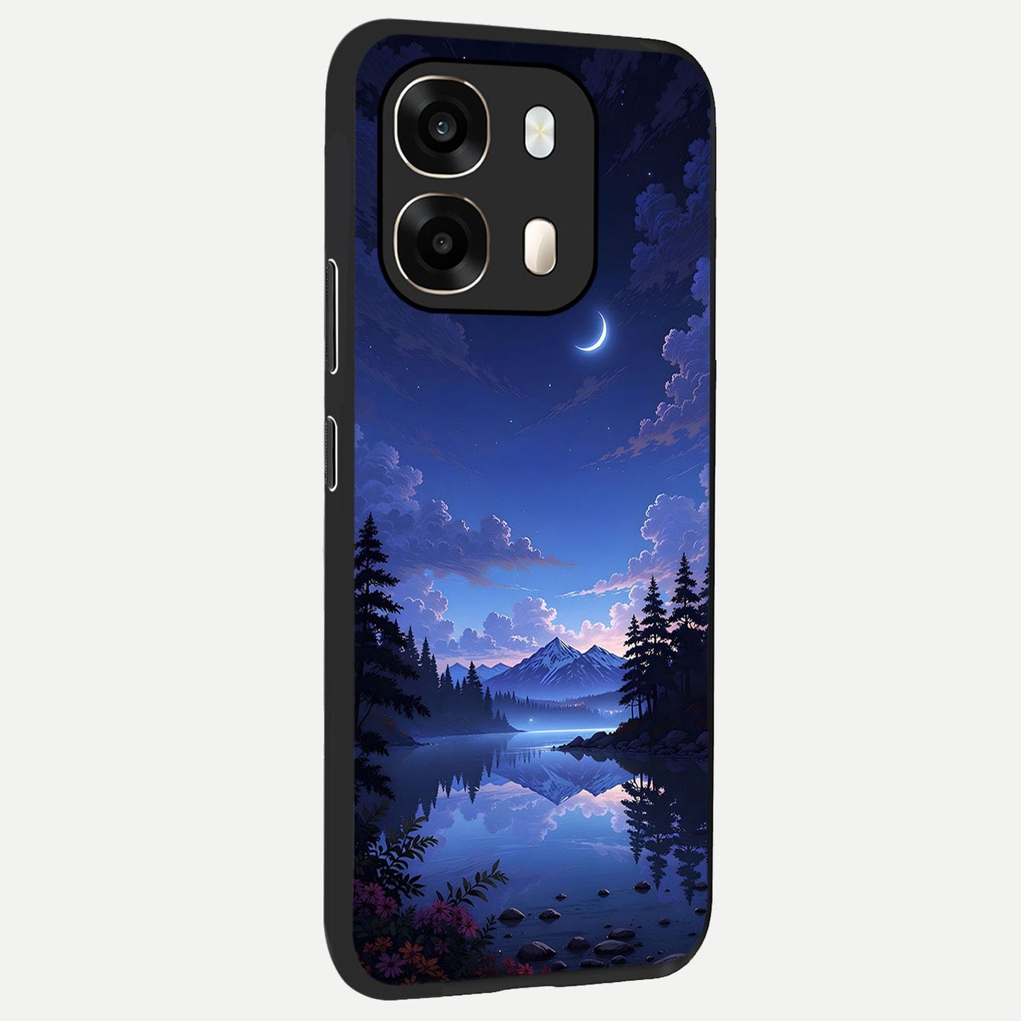 Midnight Lake Peace back cover For Oppo A6 slim fit glass case with vibrant aesthetic design