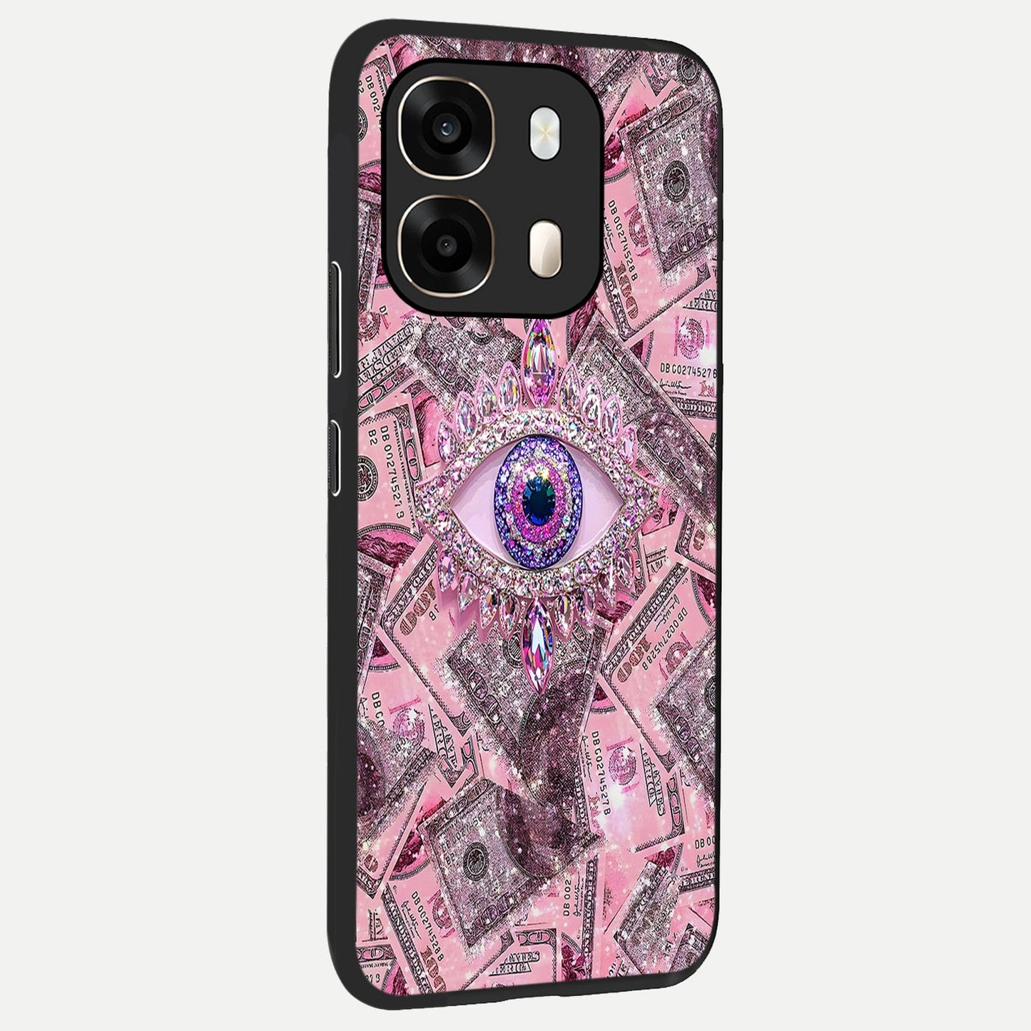 Money Eye Luxe back cover For Oppo A6 slim fit glass case with vibrant aesthetic design
