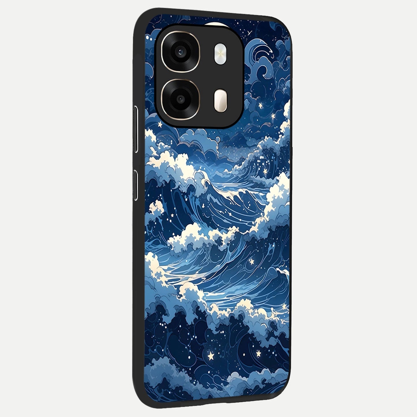 Ocean Moon Waves back cover For Oppo A6 slim fit glass case with vibrant aesthetic design