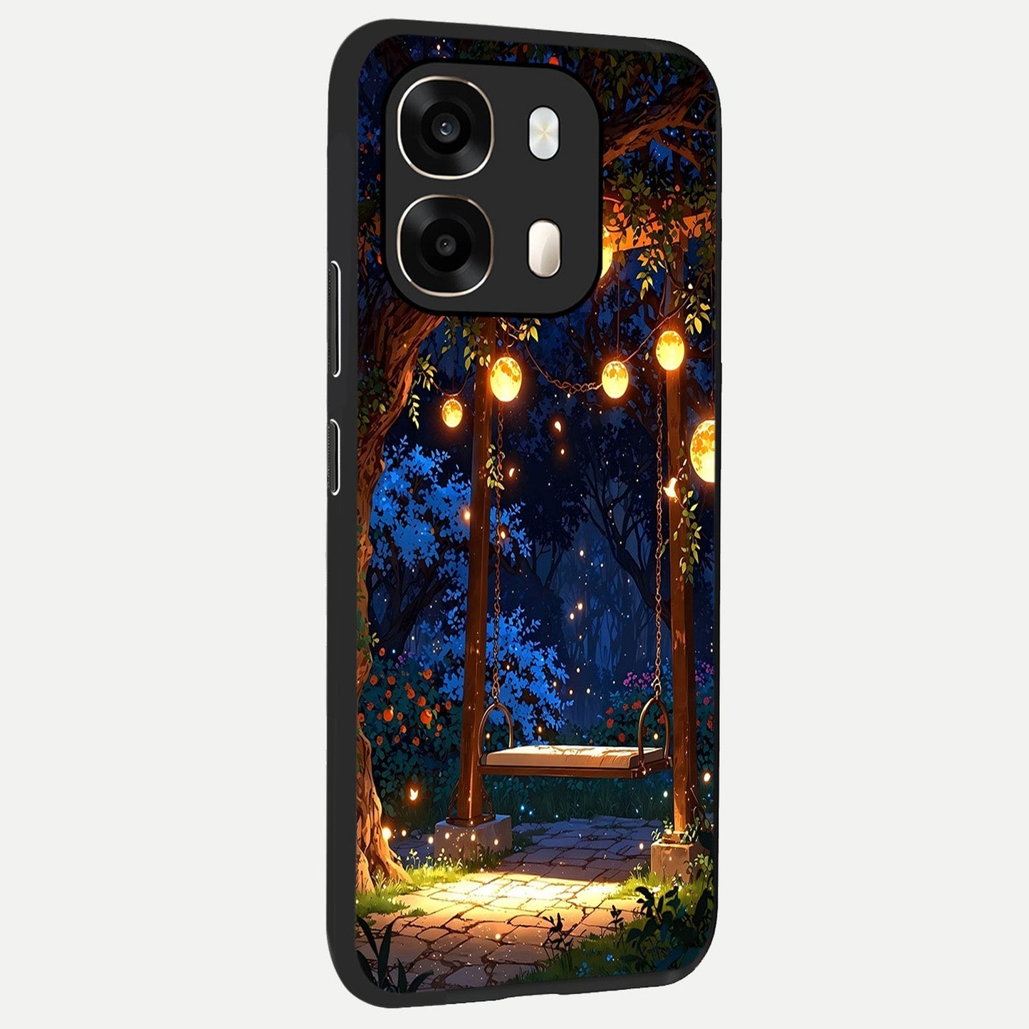 Twilight Garden Swing back cover For Oppo A6 slim fit glass case with vibrant aesthetic design