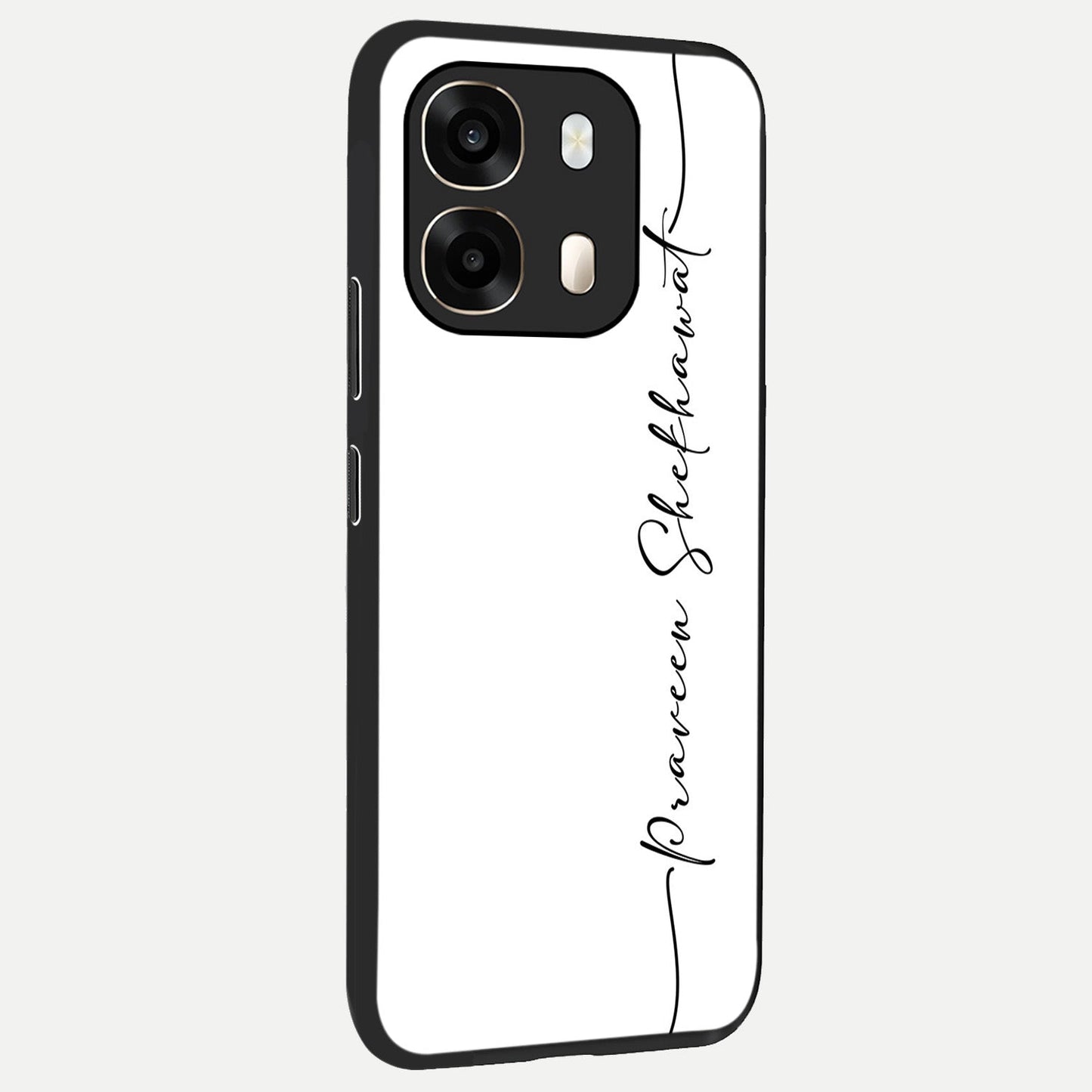White Tune Custom Name back cover For Oppo A6 slim fit personalized glass case with aesthetic design