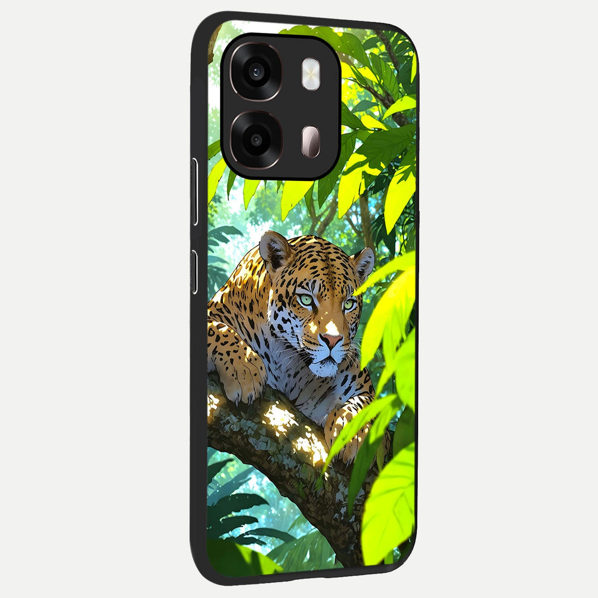 Leopard in Jungle back cover For Oppo A6 Pro 5G slim fit glass case with vibrant aesthetic design