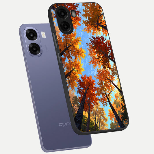 Autumn Sky Rise phone case For Oppo A6s showing premium glass back cover with detailed artwork