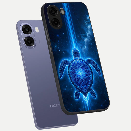Blue Galaxy Turtle phone case For Oppo A6s showing premium glass back cover with detailed artwork