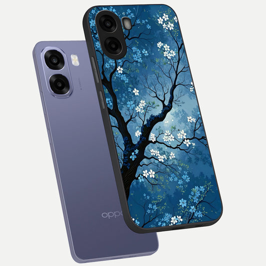 Blue Tree Serenity phone case For Oppo A6s showing premium glass back cover with detailed artwork