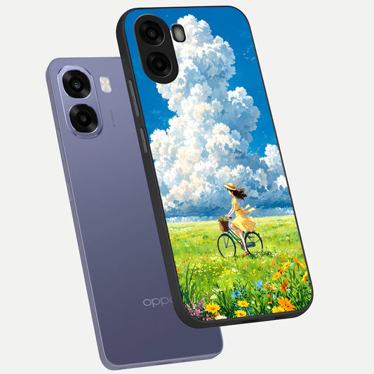 Breezy Meadow Ride phone case For Oppo A6s showing premium glass back cover with detailed artwork