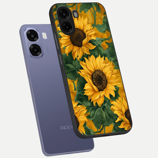 Bright Sunflower Bloom phone case For Oppo A6s showing premium glass back cover with detailed artwork