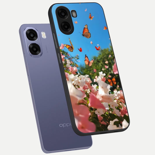 Butterflies In Bloom Sky phone case For Oppo A6s showing premium glass back cover with detailed artwork