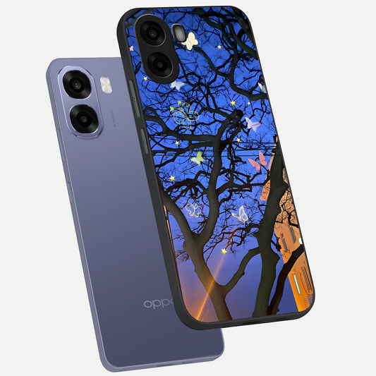 Butterfly Night Magic phone case For Oppo A6s showing premium glass back cover with detailed artwork