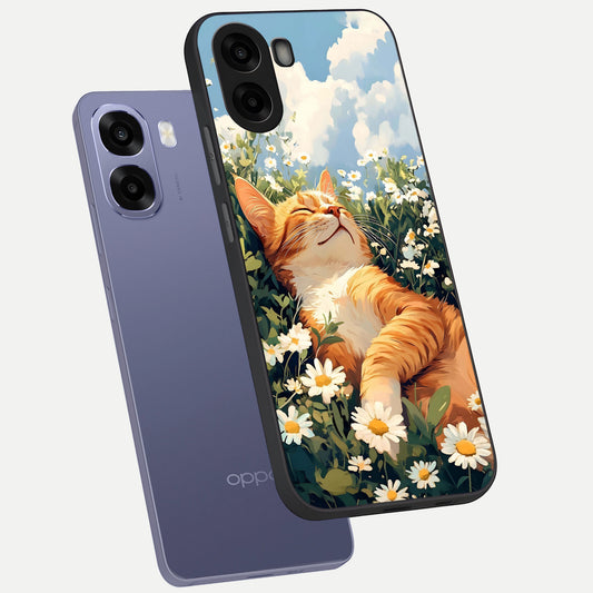 Cat And Flowers View phone case For Oppo A6s showing premium glass back cover with detailed artwork