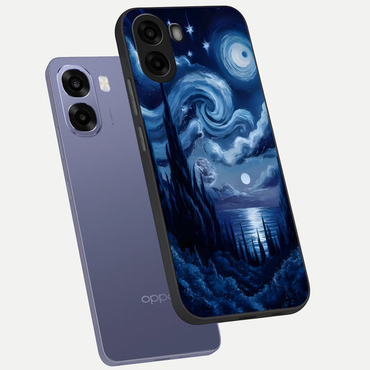 Celestial Dream Van Gogh phone case For Oppo A6s showing premium glass back cover with detailed artwork