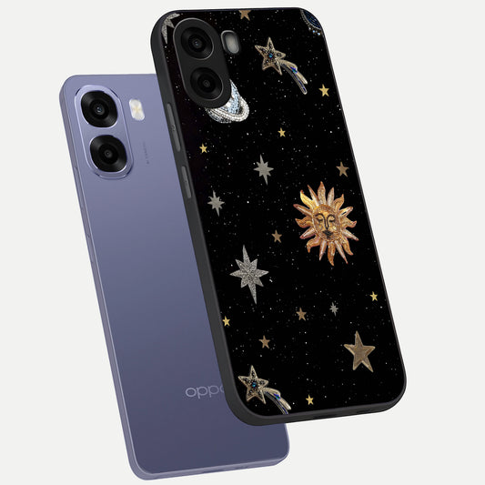 Celestial Moon With Stars phone case For Oppo A6s showing premium glass back cover with detailed artwork