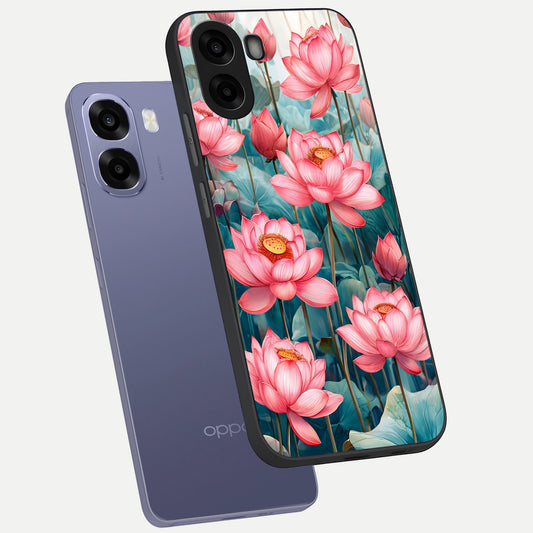 Celestial Pink Lotus phone case For Oppo A6s showing premium glass back cover with detailed artwork