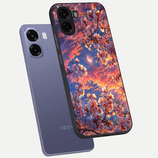 Celestial Sakura Sunset phone case For Oppo A6s showing premium glass back cover with detailed artwork