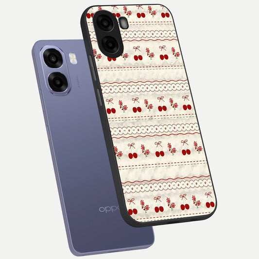 Cherry Bloom Charm phone case For Oppo A6s showing premium glass back cover with detailed artwork