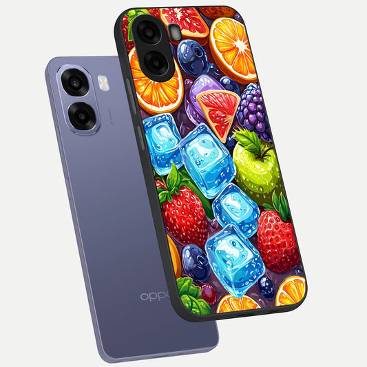 Colorful Fruits with Ice phone case For Oppo A6s showing premium glass back cover with detailed artwork