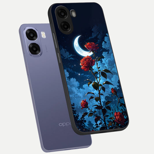 Crimson Rose Moon phone case For Oppo A6s showing premium glass back cover with detailed artwork