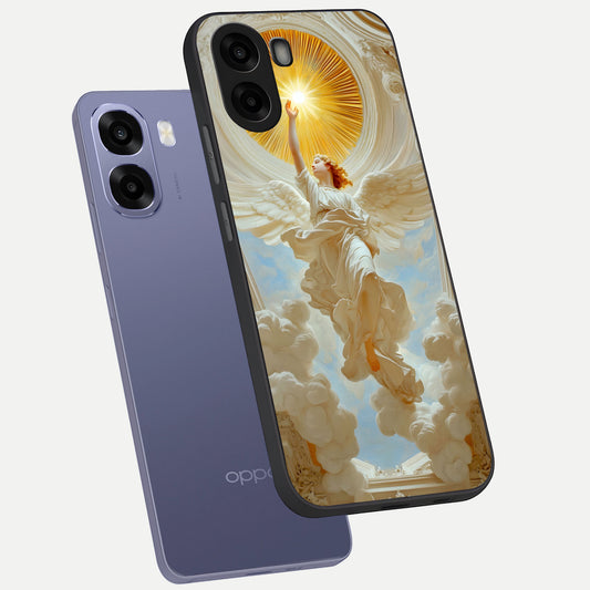 Divine Light Angel phone case For Oppo A6s showing premium glass back cover with detailed artwork