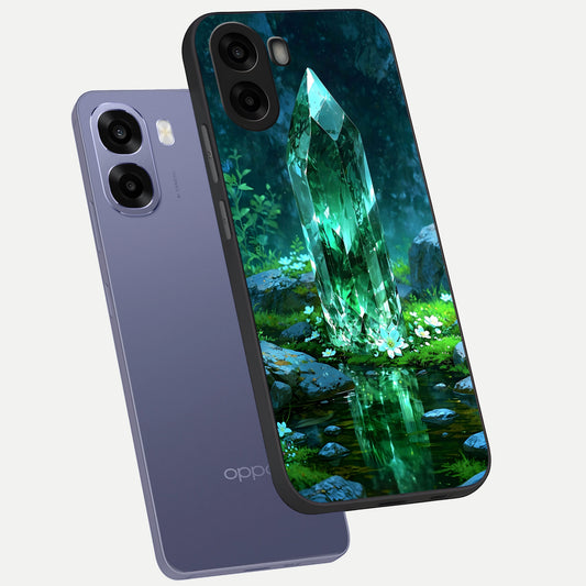 Emerald Light Crystal phone case For Oppo A6s showing premium glass back cover with detailed artwork