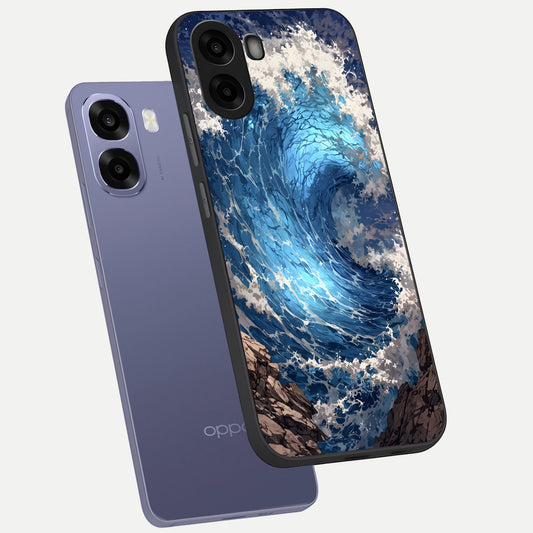 Giant Ocean Wave phone case For Oppo A6s showing premium glass back cover with detailed artwork
