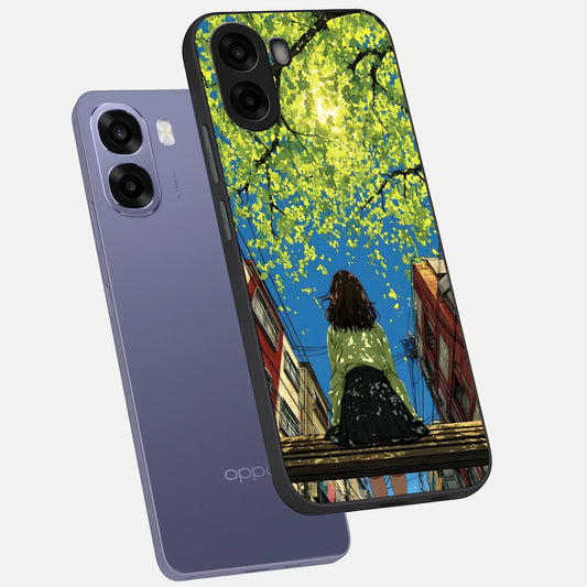 Golden Leaves Glow phone case For Oppo A6s showing premium glass back cover with detailed artwork