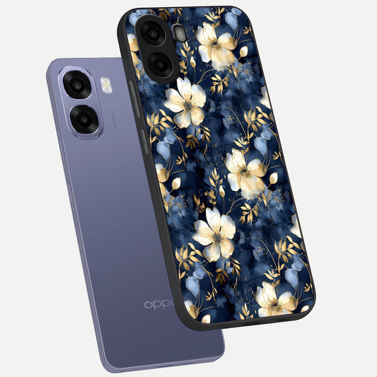 Golden Midnight Bloom phone case For Oppo A6s showing premium glass back cover with detailed artwork