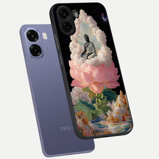 Lotus Divine Peace phone case For Oppo A6s showing premium glass back cover with detailed artwork