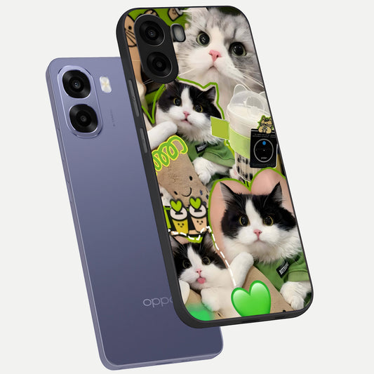 Matcha Cats Mood phone case For Oppo A6s showing premium glass back cover with detailed artwork
