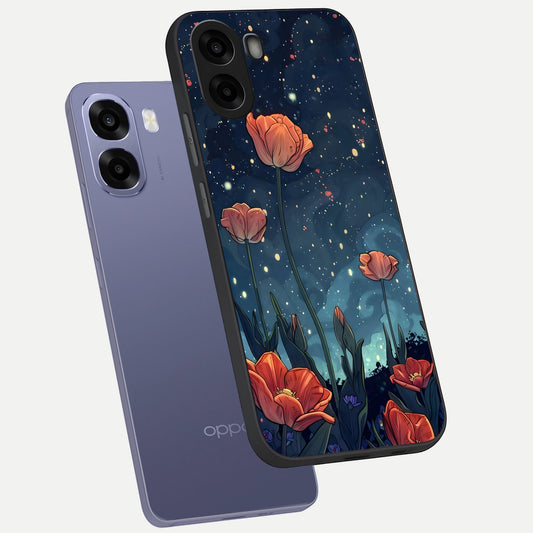 Midnight Tulip Glow phone case For Oppo A6s showing premium glass back cover with detailed artwork